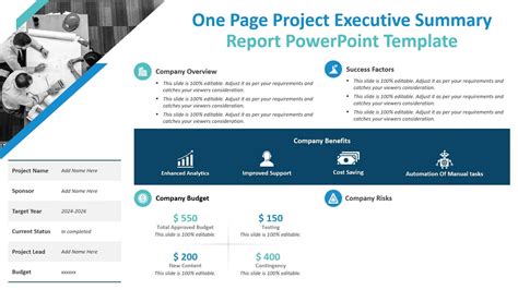 One Page Project Executive Summary Report PowerPoint Template | Kridha ...