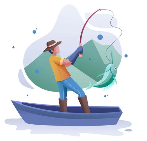 Fisherman on Boat Illustration