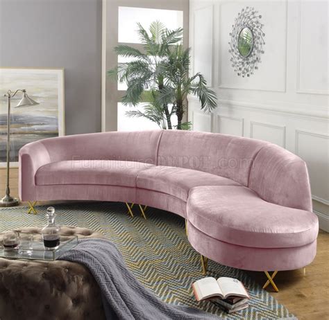 Serpentine Sectional Sofa 671 in Pink Velvet Fabric by Meridian