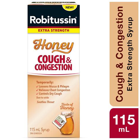 Robitussin Honey Extra Strength Cough & Congestion Syrup, 115 mL, Honey | Walmart Canada