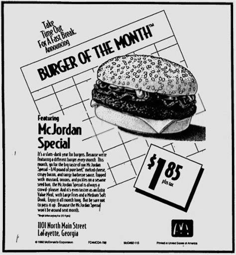 Big 33 or McJordan Special. Year it was introduced: 1992 What was it: Both burgers were the same ...