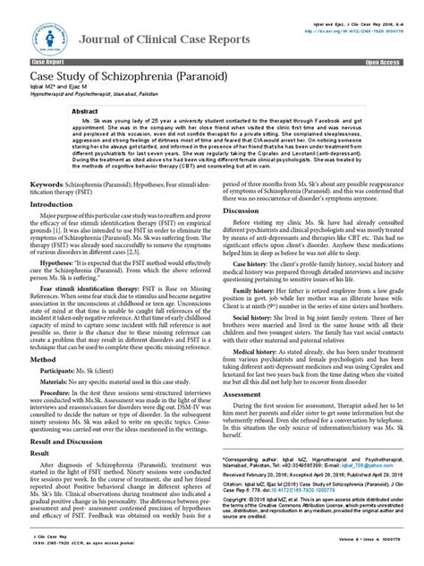 Case Study of Schizophrenia Paranoid 2165 7920 1000779 | Cognitive Behavioral Therapy ...