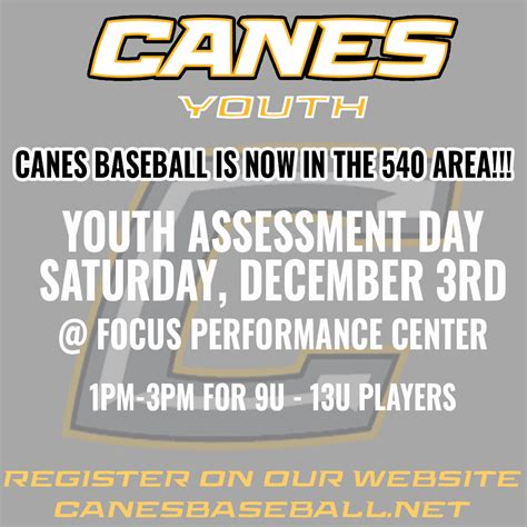 Canes Baseball Announce Youth Assessment Day- Dec 3rd-Fredericksburg ...