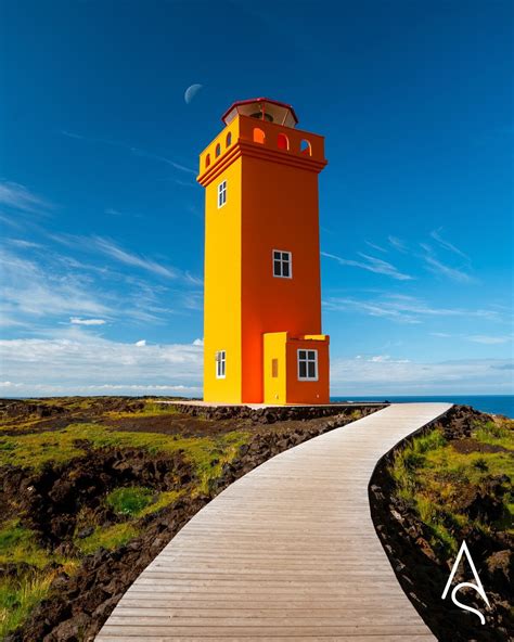 Orange Lighthouse Iceland Destination Moon Over Island Lighthouse Gift ...