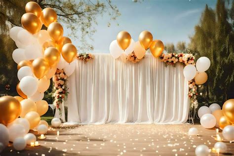 gold and white balloons on a white backdrop. AI-Generated 31281271 ...