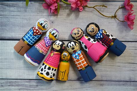 Mickey Mouse inspired peg dolls Mickey mouse Minnie mouse | Etsy