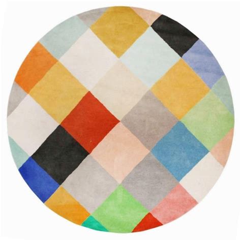 Abilene Geometric Multi Coloured Squares Patterned Round Rug – Rugs Of ...