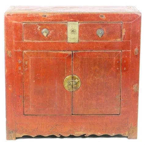 Antique Chinese 38 inch Wide 37 Tall 2 Door Red Cabinet with 2 drawers | Red cabinets, Antiques ...