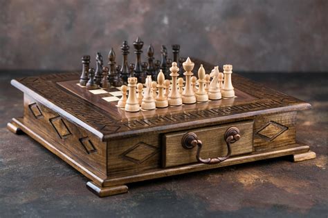 Chess Set With Storage Box Handmade Wooden Chess Set - Etsy