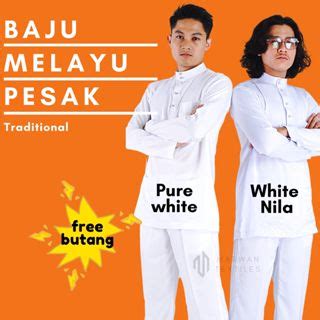 Baju Melayu Pesak Warna Pure White Dan White Nila | Shopee Malaysia