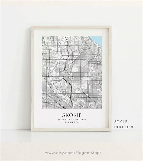 Skokie Illinois Map Skokie IL Map Skokie City Print Skokie - Etsy