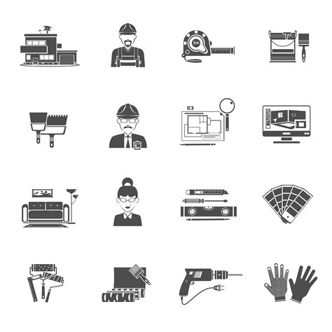 Interior Design Black Icons Set 469060 Vector Art at Vecteezy