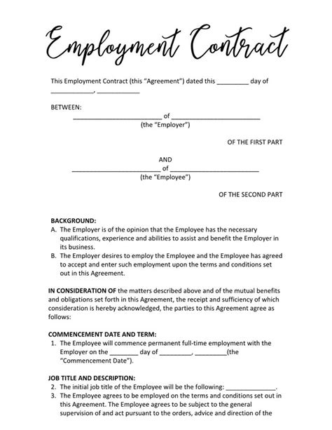 Employment Contract, Contract of Employment, Employment Agreement ...