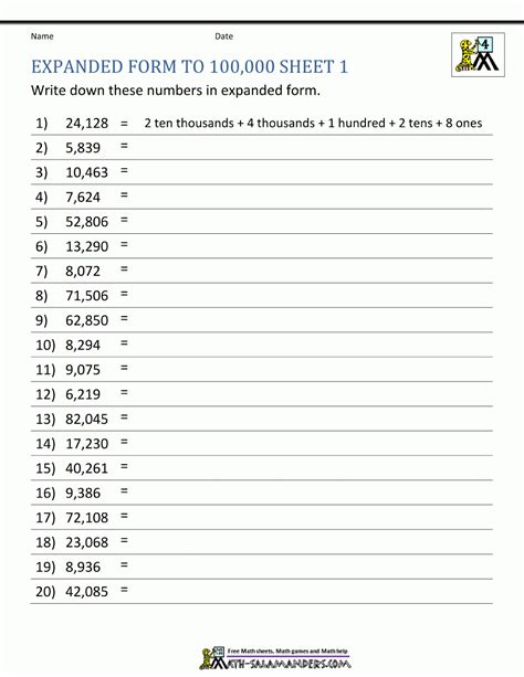 Expanded Form Math Worksheet