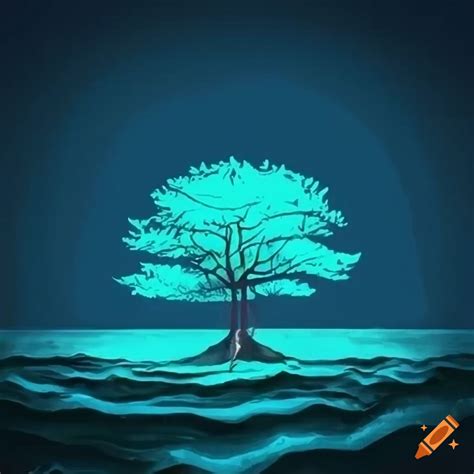 Chill music logo with trees and water on Craiyon
