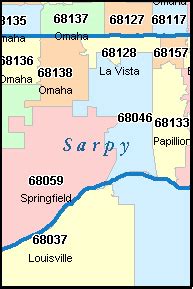 BELLEVUE Nebraska, NE ZIP Code Map Downloads