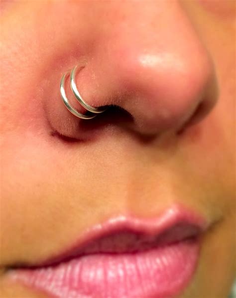 18 gauge Silver Double Nose Ring Lip Ring Fake Piercing Fake