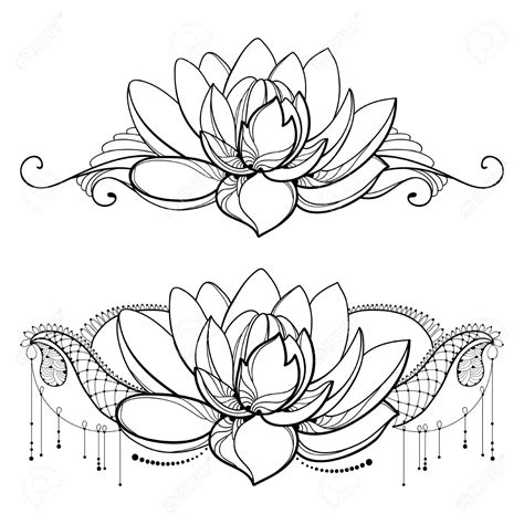 Lotus Flower Black And White Drawing at PaintingValley.com | Explore ...