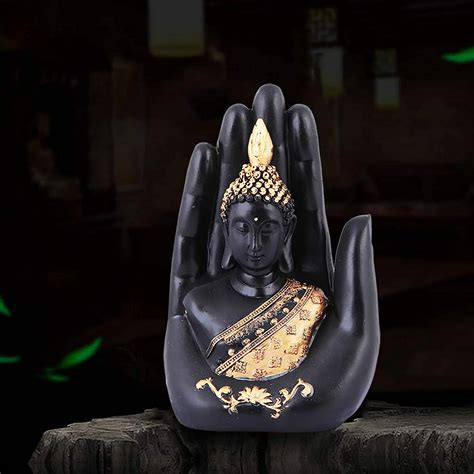 Golden Handcrafted Polyresin Palm Buddha Showpiece for Home Decoration (Black) - ascension