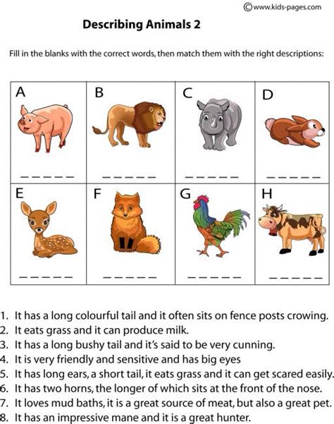 Animals descriptions | Animal descriptions, Describing animals, English worksheets for kids