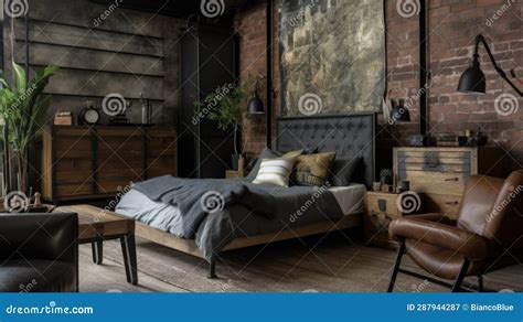 Bedroom Decor, Home Interior Design . Industrial Rustic Style Stock ...