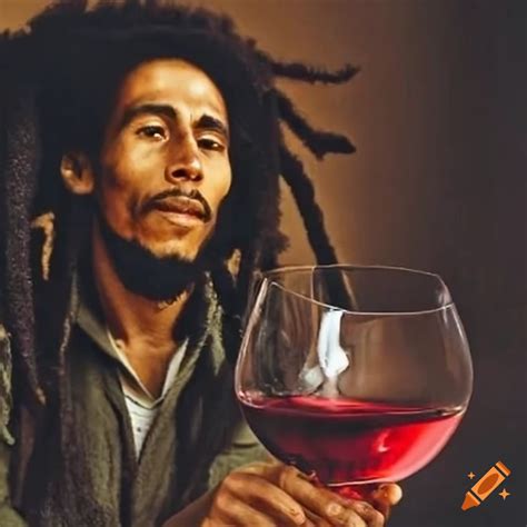 Bob marley with a glass of red wine on Craiyon