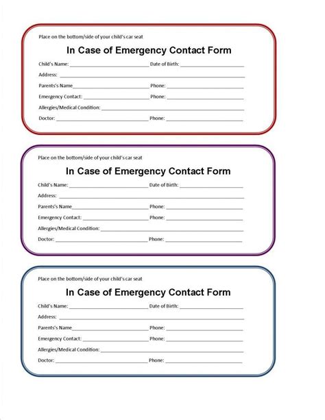 Emergency Contact Card Template Word - Printable Word Searches