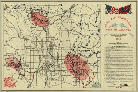 24"x36" Gallery Poster, map of Atlanta civil war battles of 1864 pub ...