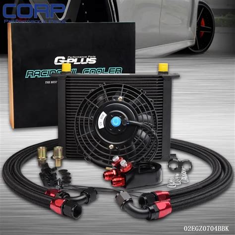 30 ROW AN 10 AN Universal Engine Oil Cooler Kit + Filter Kit+Electric Fan-in Engine Cooling ...