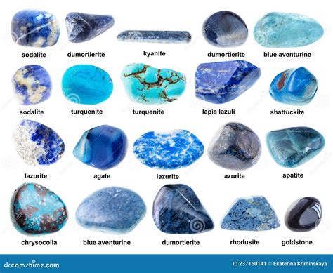 Conjunto De Varias Piedras Azules Con Nombres Imagen de archivo ...