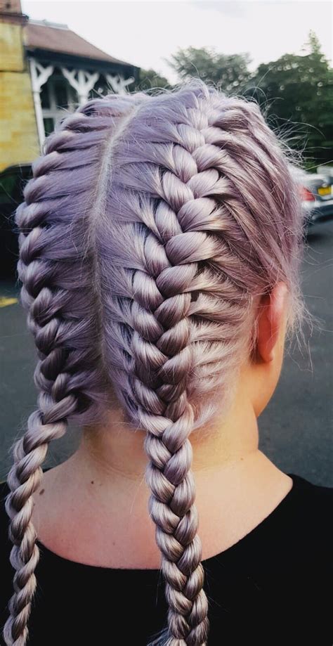 Metallic Purple Pastel hair in French plaits 💜 | Plaits hairstyles, French plait hairstyles ...