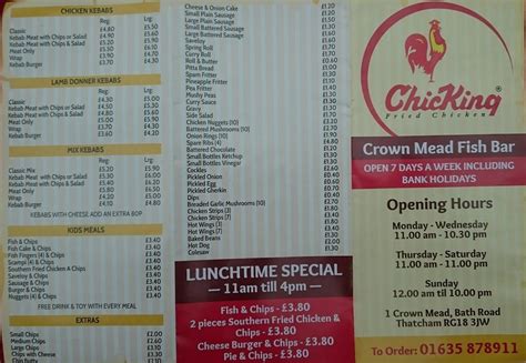 Menu at Crown Mead Fish Bar (Chick King), Thatcham