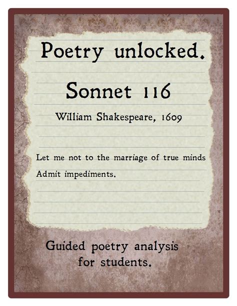 A guided analysis of William Shakespeare's Sonnet 116 for kids. Poetry Shakespeare, William ...