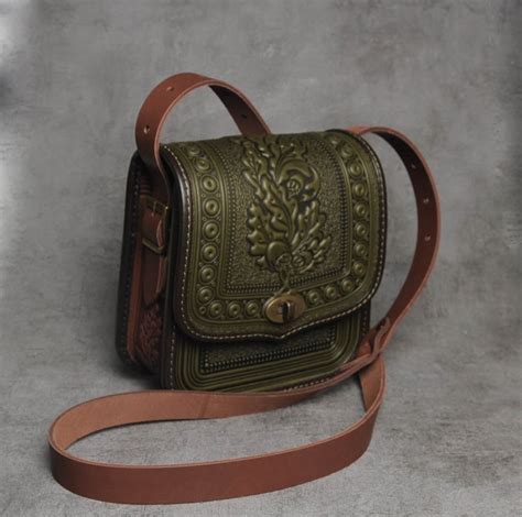 Olive Leather Purse, Hot Tooled Leather, Embossed Leather Bag ...