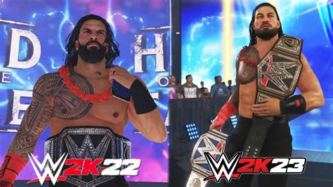 Roman Reigns WWE 2K23 Double Title Entrance vs WWE 2K22 Entrance Mod ...