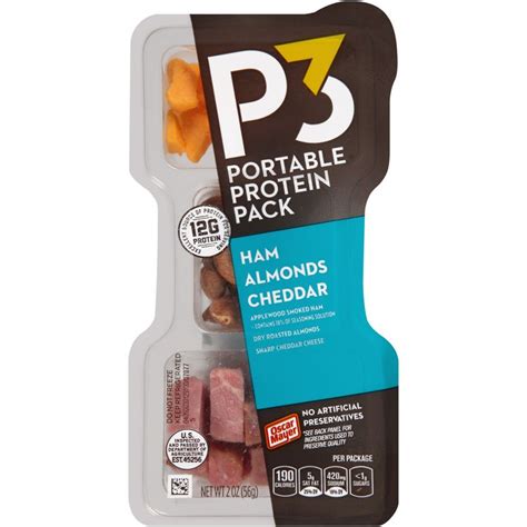 P3 Portable Protein Snack Pack with Ham, Almonds & Cheddar Cheese, 2 oz ...