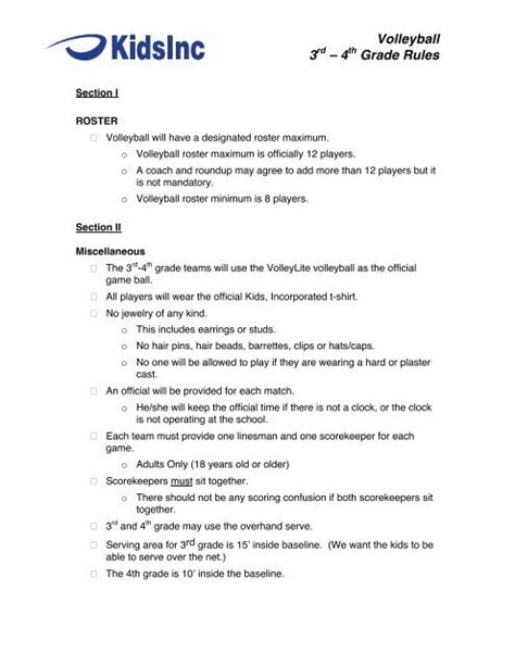 Volleyball 3 â 4 Grade Rules - Kids, Incorporated