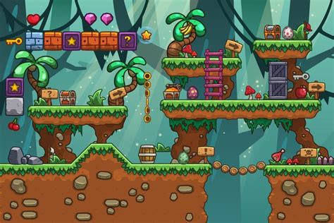 Jungle Platformer 2D Game Tileset - CraftPix.net | Pixel art games, 2d game art, Game level design