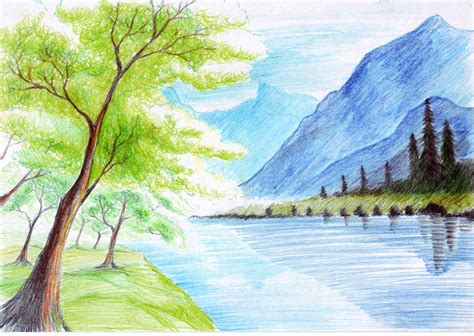 Landscape Drawing Ideas Colourful Easy - See more ideas about landscape ...