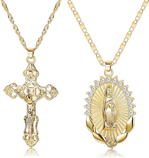 Amazon.com: JOERICA 2 Pcs Catholic Christian Virgin Mary Cross Pendant ...