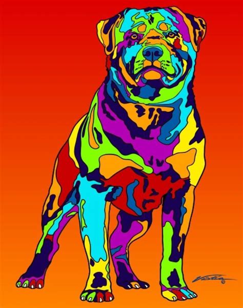 Multi-Color Rottweiler Dog Breed Matted Prints & Canvas Giclées Dog Painting Pop Art, Dog Pop ...