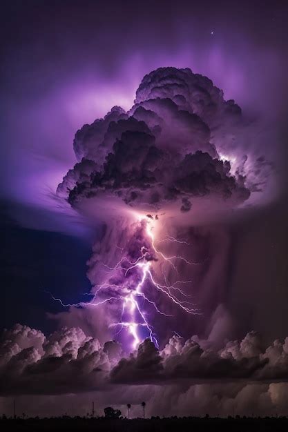 Premium AI Image | A purple lightning storm with a cloud of smoke and a ...