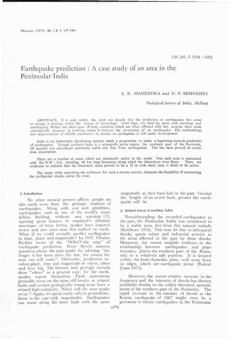 (PDF) Earthquake prediction: A case study of an area in the Peninsular ...