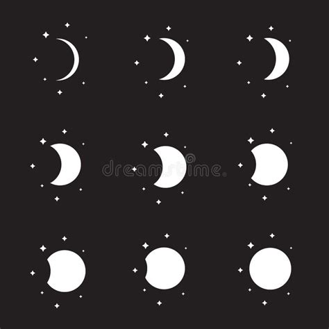 Moon phases silhouette set stock vector. Illustration of frame - 83660034