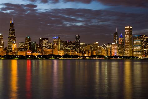 Chicago Skyline At Night Free Stock Photo - Public Domain Pictures