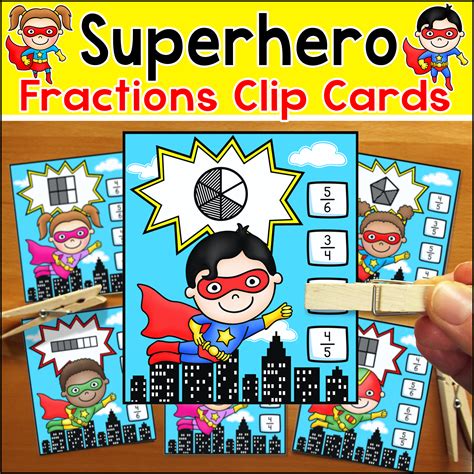 Superhero Theme Fractions Clip Cards Math Center | Fun math centers, Math center activities ...