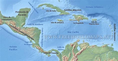 Mapa Físico de América Central y del Caribe | América central, Mapas, Caribe