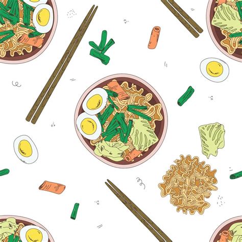 seamless pattern ramen and chopsticks. Sketch. Vector illustration ...