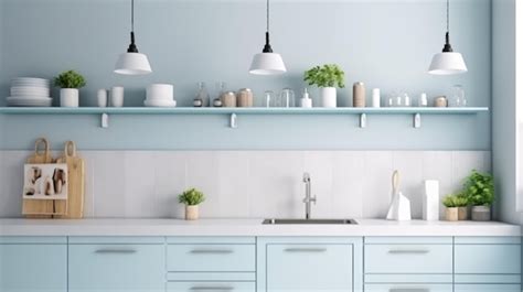 Modern Kitchen interior design In pastel blue tones | Premium AI ...