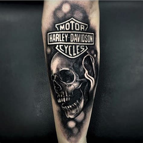 Realist/black and grey Harley Davidson logo and skull tattoo done by ...